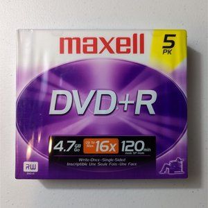 NEW Maxwell 4.7 GB DVD+R 5 Pack pk DVD-R 120 minutes up to max 16x music video